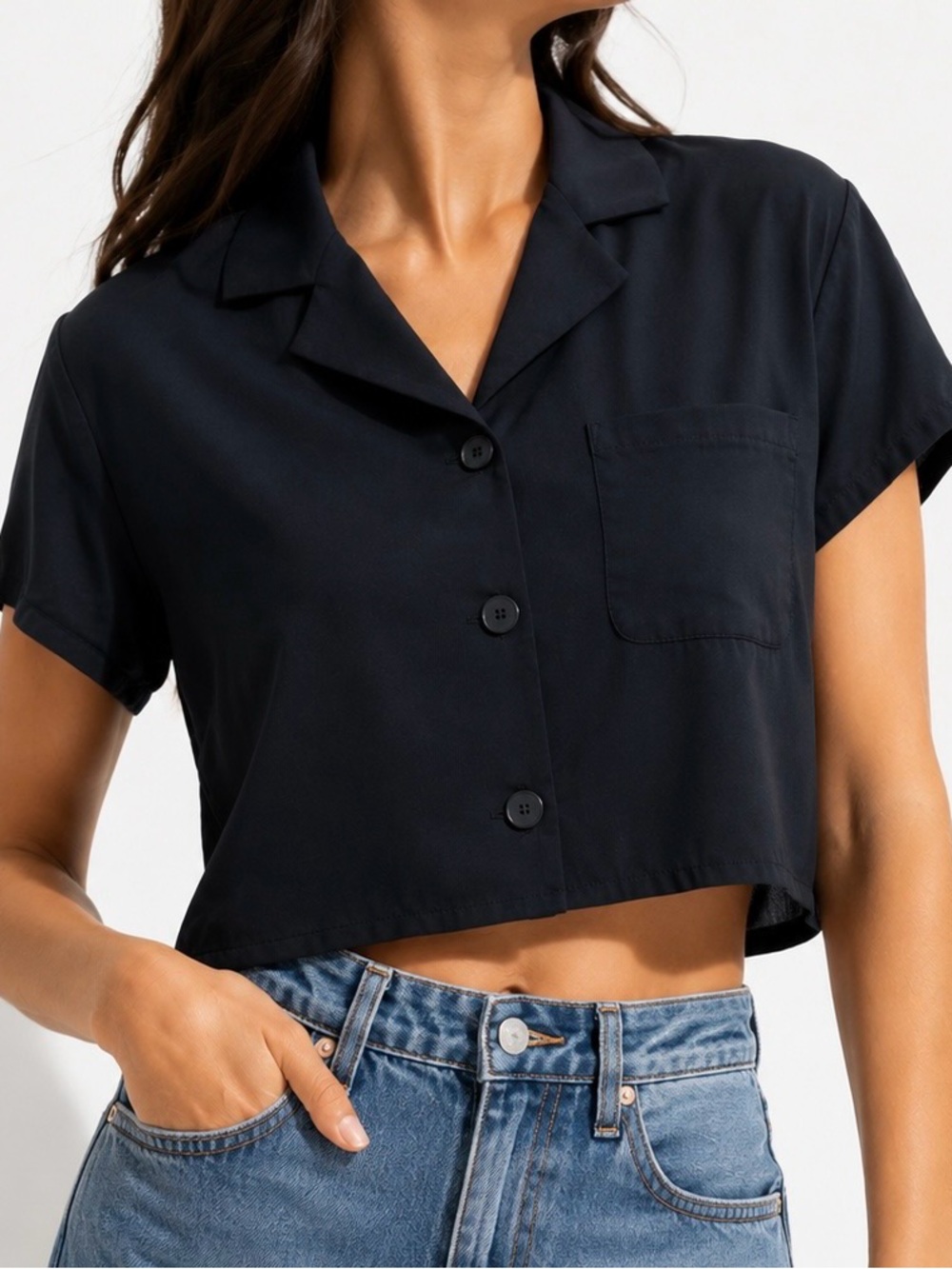OAK + FORT Cropped Button Front Top